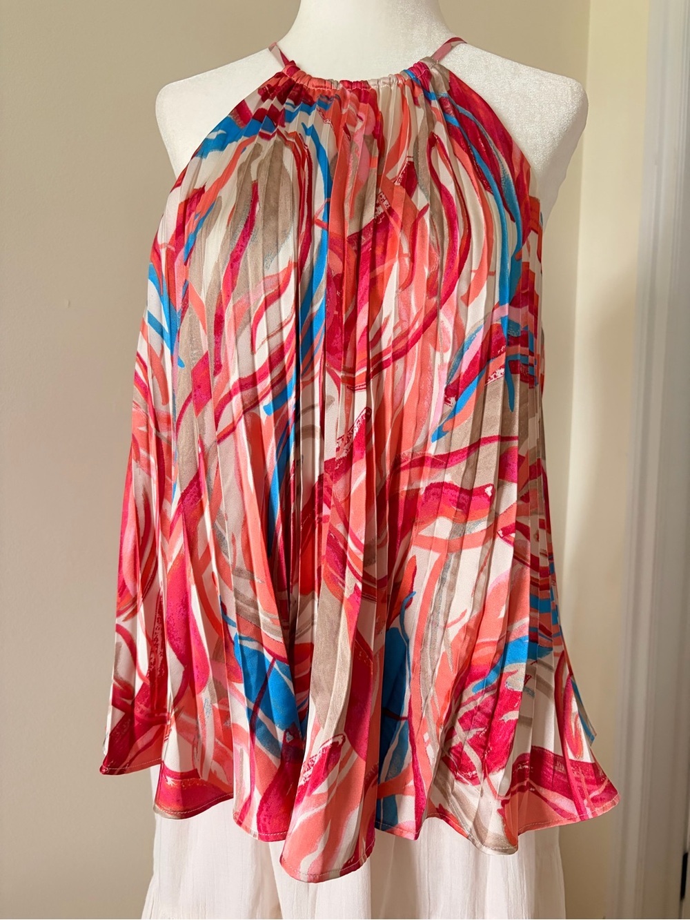 Colorful Halter Pleated Halter Blouse - Pink Blue Coral
